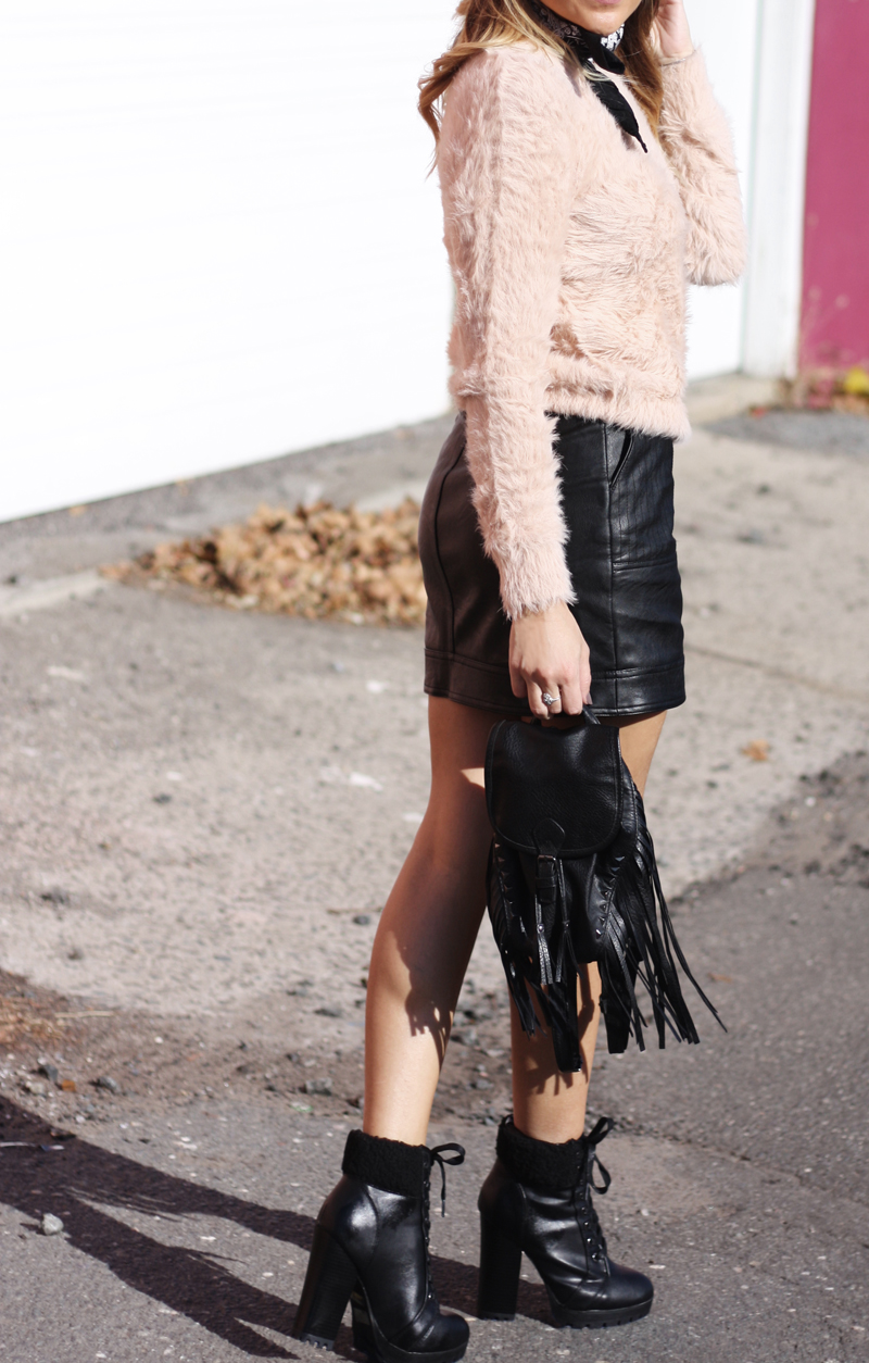 Pink Eyelash Sweater & Leather Skirt - Quartz & Leisure