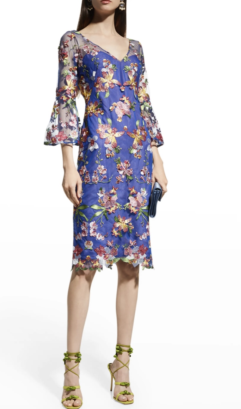 Midi Blue Floral Mother of the Bride Dress