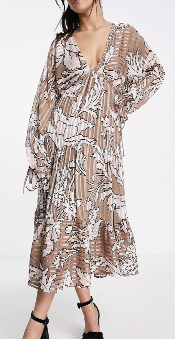 Taupe Floral Mother of the Bride Dress Under $200
