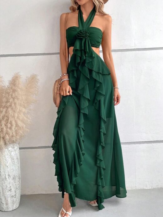 Dark green ruffle maxi dress from Shein
