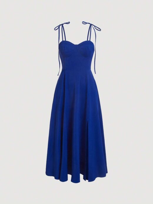 Navy blue classic wedding guest dress from Shein