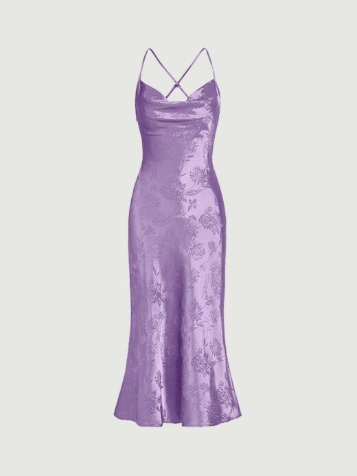 Purple satin jacquard wedding guest dress from Shein