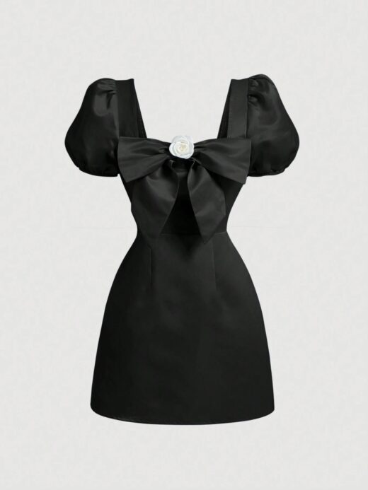 Classic black puff sleeve mini dress from Shein