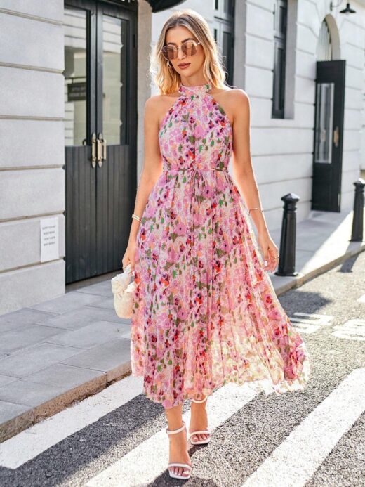 Floral halter maxi dress from Shein