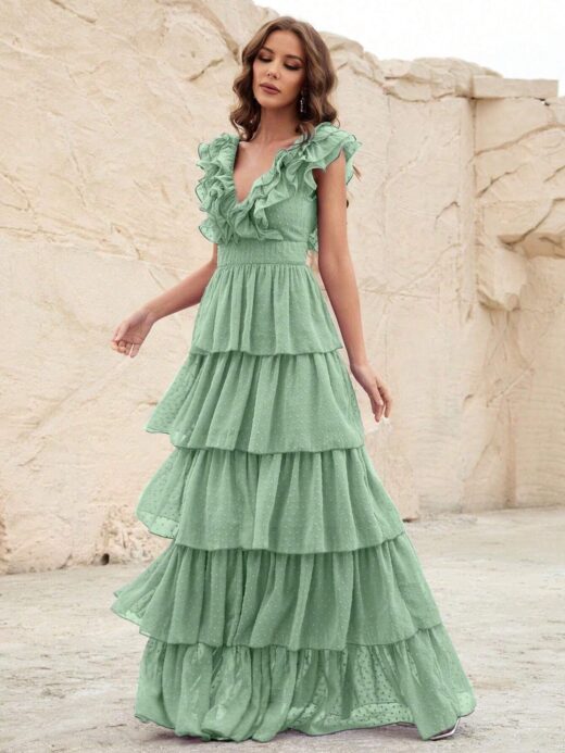 Shein green ruffled maxi dress