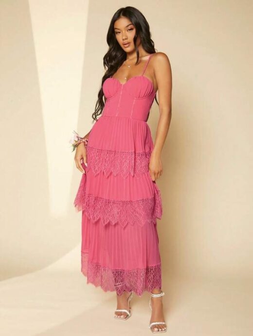 Shein pink maxi dress for wedding guest