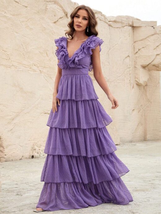 Purple maxi dress for formal wedding guest