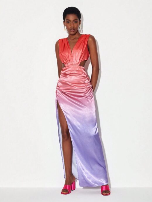 Sunset ombre satin maxi dress from Shein for wedding guest