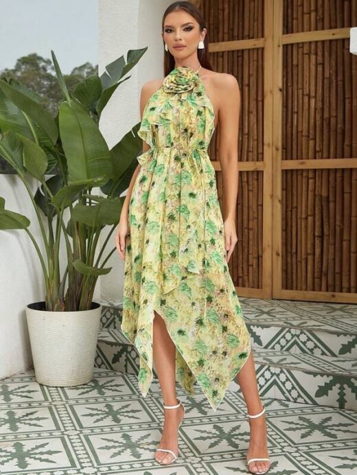 Yellow and green floral maxi dress