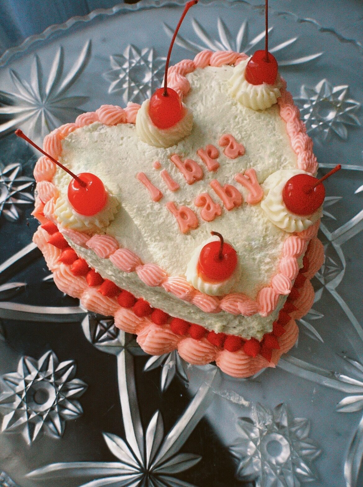 Vintage Heart Cake with Cherries