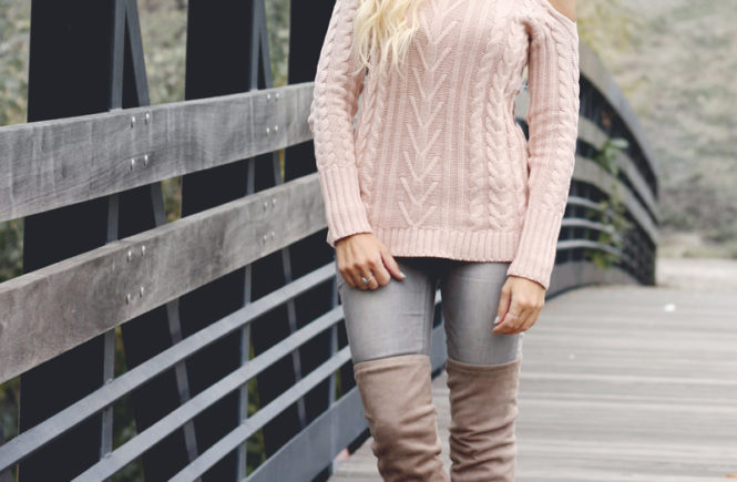 Pink Cold Shoulder Sweater-Quartz & Leisure