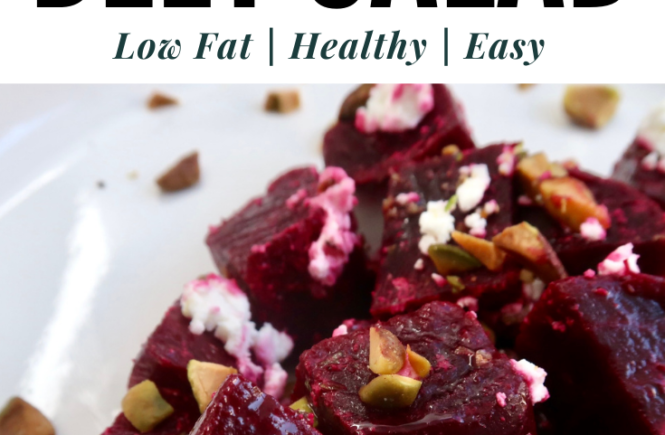 Simple beet salad with goat cheese and pistachios