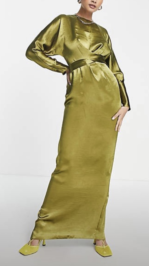 Olive Green Satin Mother of the Bride Dress