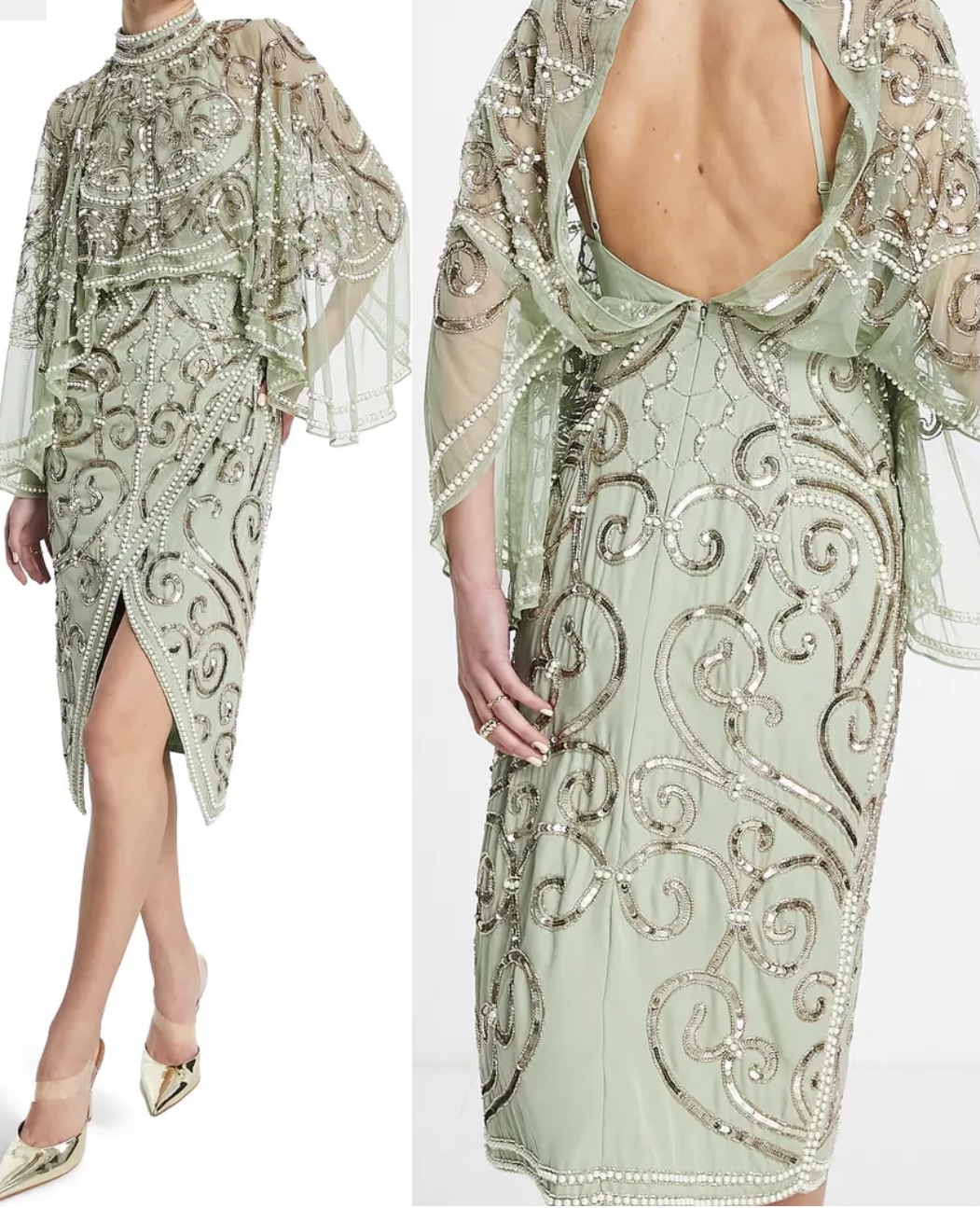 Elegant Green Beaded Mother of the Bride Dress Under $200